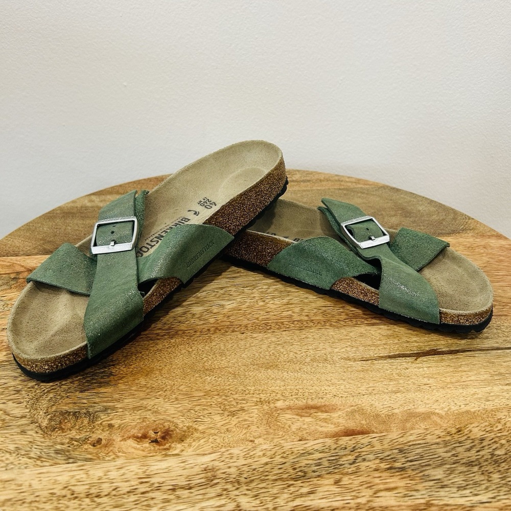 Birkenstock Siena Green Shimmer Leather Casual Foot Bed Sandal Size 40 (US 9)